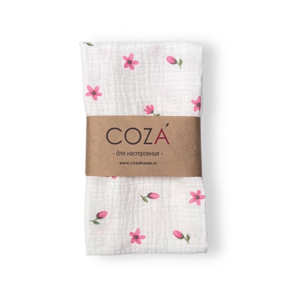 Полотенце COZA, Цветочки, белый фон; муслин, 100% хлопок, размер 45х65 см