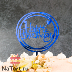 Топпер круглый «Happy Birthday» синий