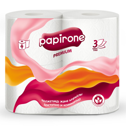 Туалетная бумага Papirone Premium 3 слоя 4 шт