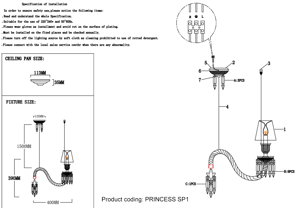 Светильник подвесной Crystal Lux PRINCESS SP1
