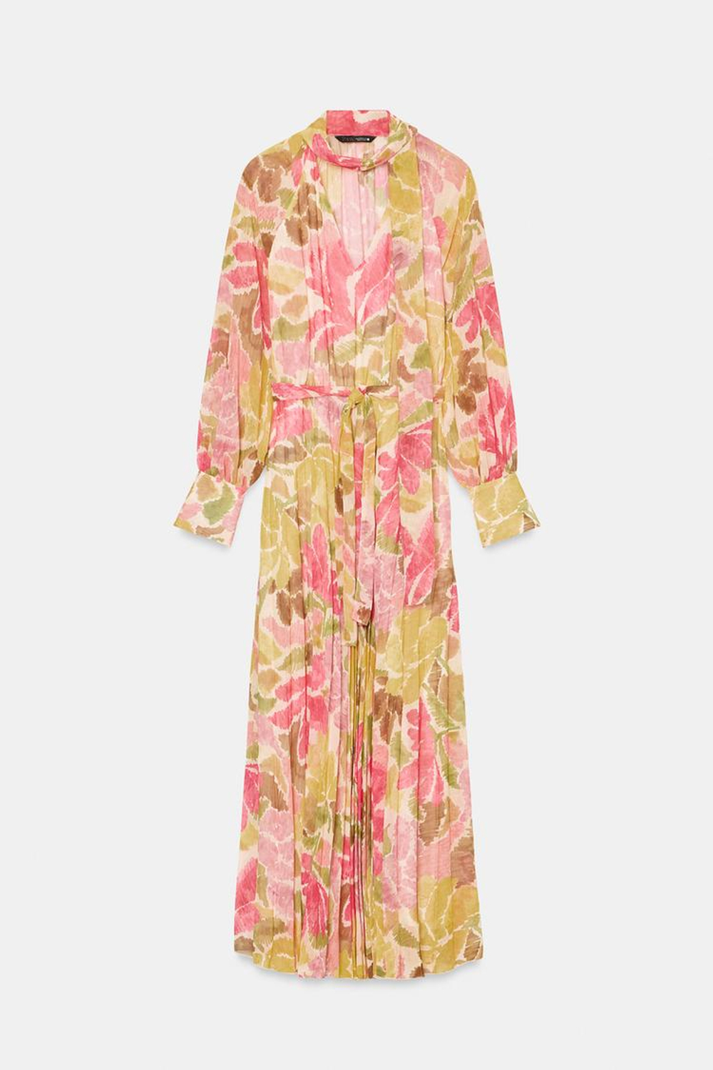 ZARA ПЛАТЬЕ МИДИ С ЦВЕТОЧНЫМ ПРИНТОМ И ПОЯСОМ, РАЗНОЦВЕТНЫЙ