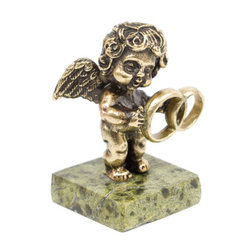 Статуэтка "Ангелочек с кольцами" бронза змеевик G 116385