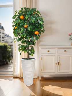 Искусственное дерево Мандарин 170 см в высоком круглом белом кашпо