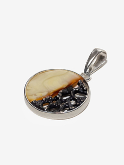 Уникальный серебряный кулон с цельным пейзажным янтарем, серебро 925 пробы