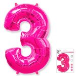 Шар (40''/102 см) Цифра, 3, Фуше, 1 шт. в уп.