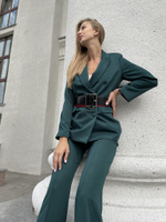 Брюки умеренного клеша высокая посадка цвета благородный изумруд