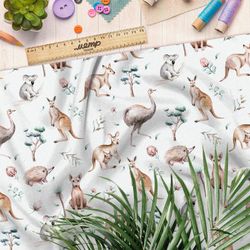 Ткань атлас кенгуру страусы акварельные