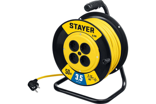 Силовой удлинитель на катушке STAYER S 225 ПВС 2x1.5 50м 3500Вт 55072-50