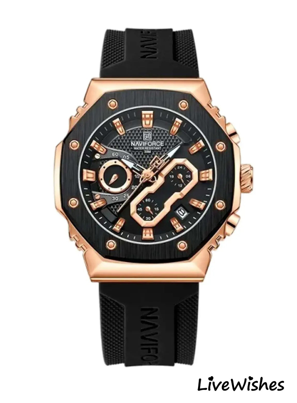 Часы наручные кварцевые NAVIFORCE на силиконовом ремешке, медный/черный W8860-01