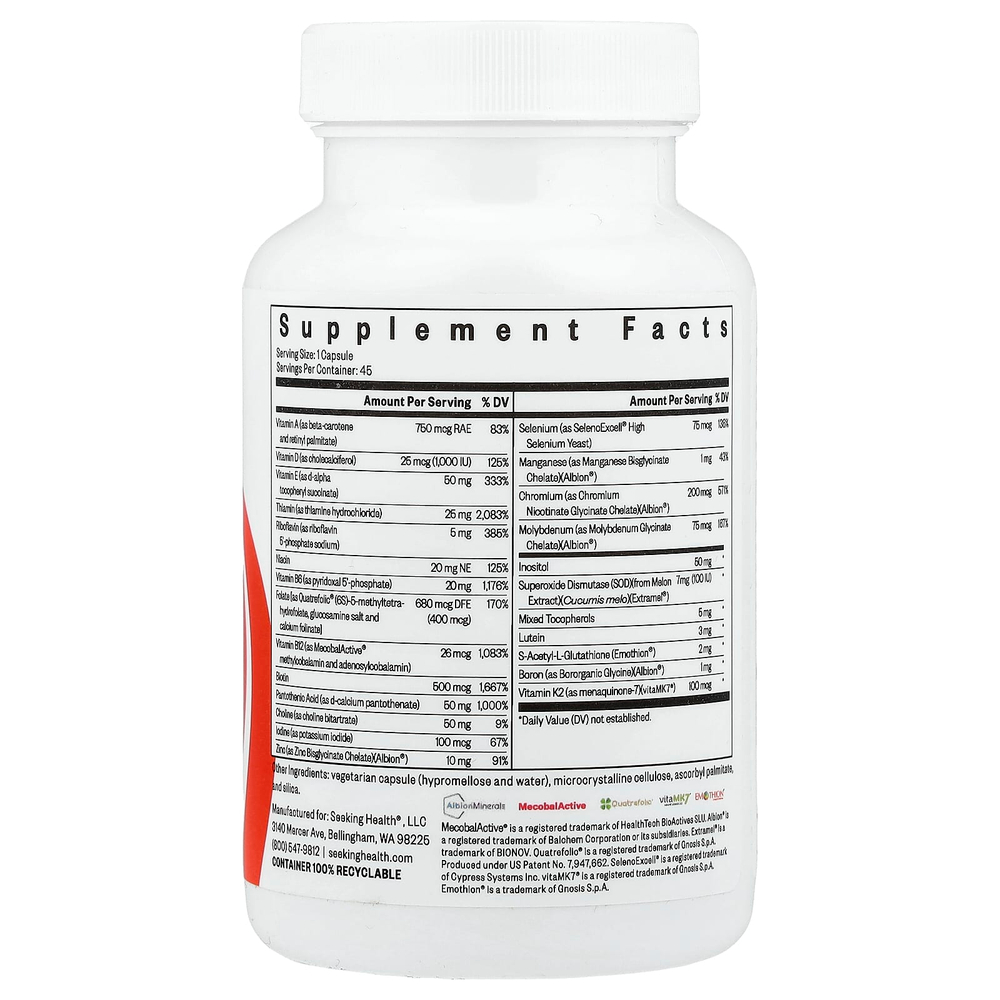 Seeking Health, Multivitamin One, мультивитамины, 45 капсул