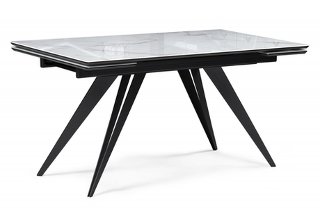 Стол стеклянный Woodville Дарвин 140(200)х80 белый мрамор, черный, ножки черные