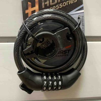 Замок 09-100190 вело кодовый (4 разряда) 10х1200мм с креплением на раму, черный HORST