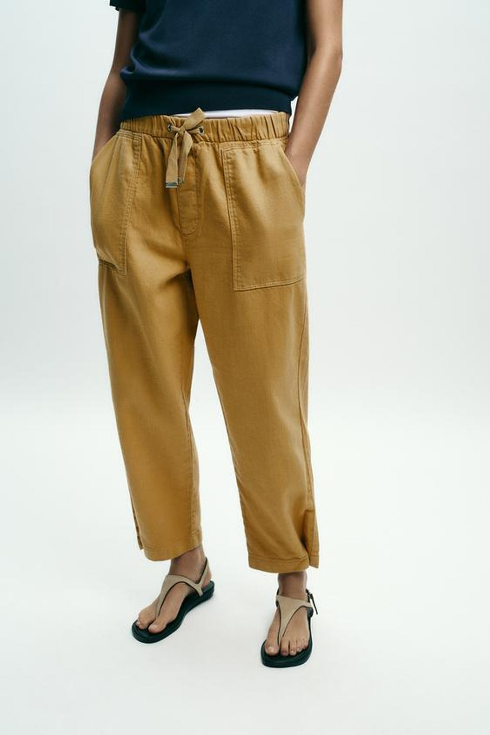 ZARA БРЮКИ-ДЖОГГЕРЫ С ЗАСТЕЖКОЙ НА КНОПКУ СНИЗУ, ГОРЧИЧНЫЙ