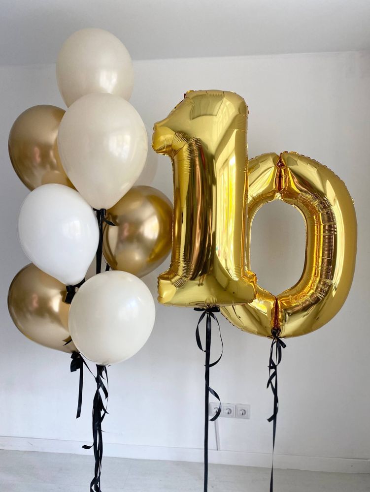Воздушные шары трендовые, цифры 10 золото№3795
