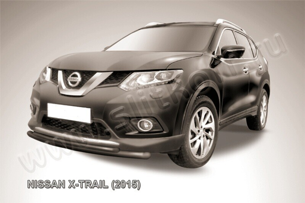 Защита переднего бампера (нержавейка) Nissan X-Trail (2013-2023) d57+d42 короткая (черный)