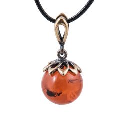 AM-3961 Подвеска «Шар Ромашка» (латунь, янтарь)