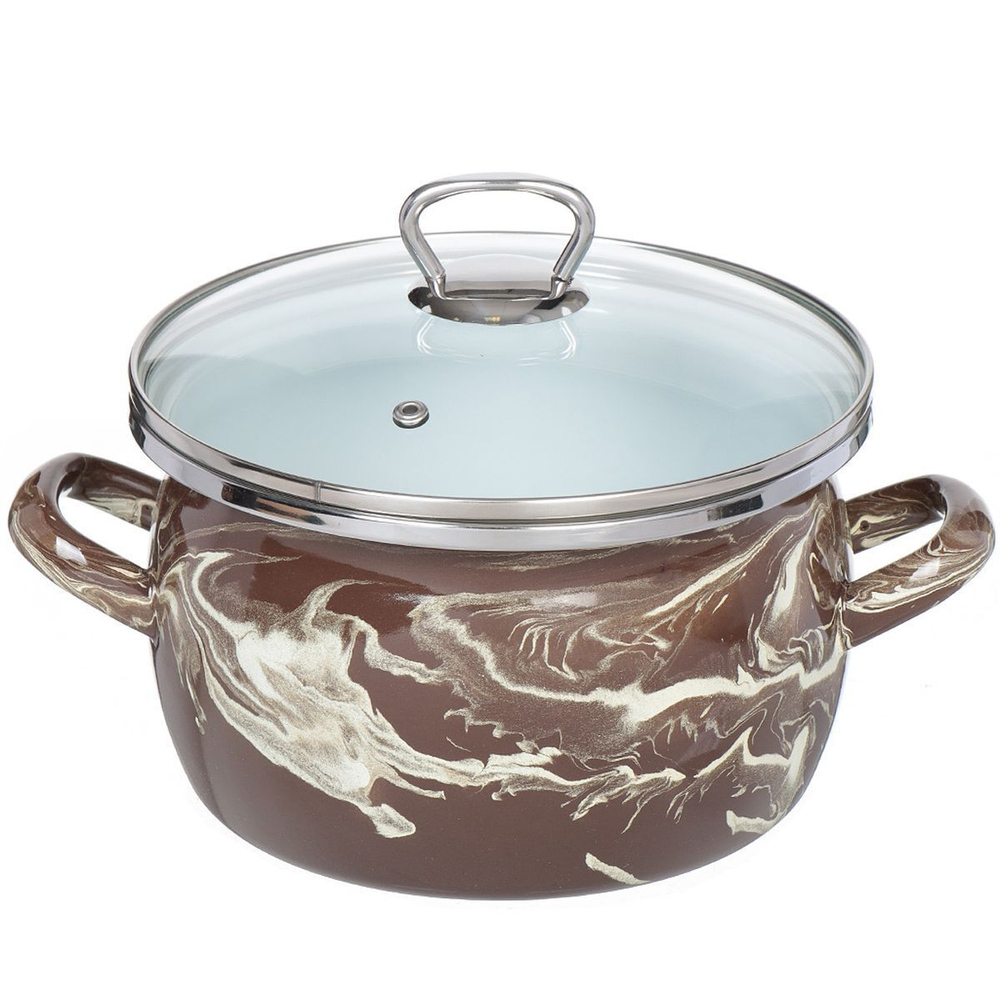 Кастрюля сталь, эмал, 3 л, с крыш, Сантэкс, Шейк коричнево-белый, 1-2430111, индукц