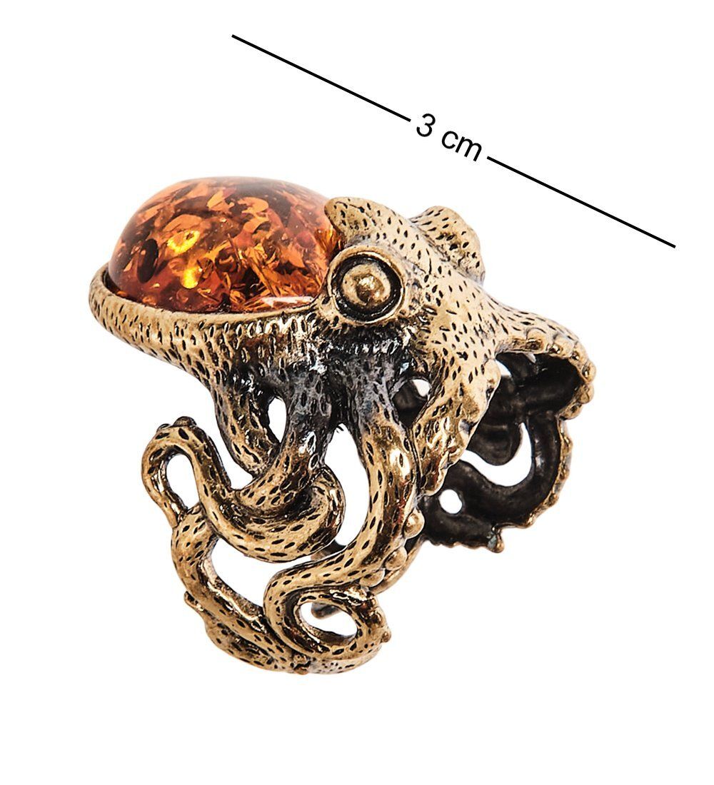 AM-2483 Кольцо «Осьминог» (латунь, янтарь)