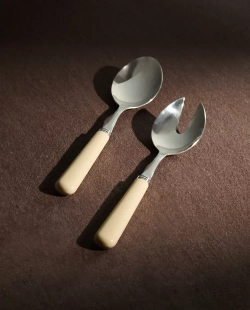 ZARA HOME СЕРВИРОВОЧНЫЙ НАБОР ДЛЯ САЛАТА ИЗ НЕРЖАВЕЮЩЕЙ СТАЛИ (НАБОР ИЗ 2 ПРЕДМЕТОВ), КРЕМОВЫЙ