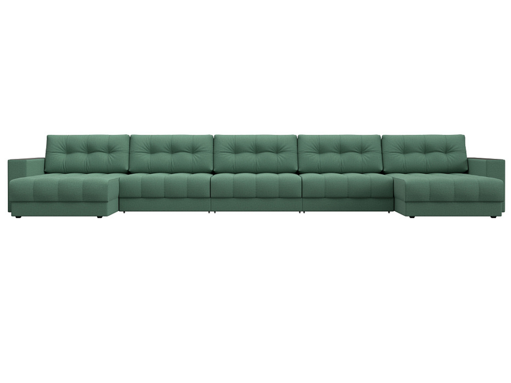 Диван П-образный с декором Лига-049 НПБ Мегалонг, Амур 11 ВЕЛЮР зеленый