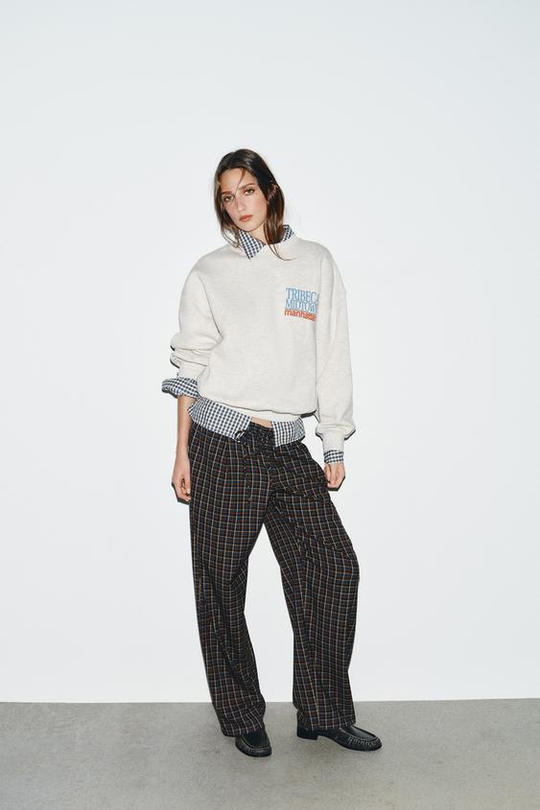 ZARA БРЮКИ В ПИЖАМНОМ СТИЛЕ В КЛЕТКУ, КОРИЧНЕВЫЙ/СИНИЙ