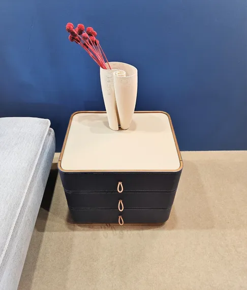 Тумба прикроватная 4268, синяя экокожа