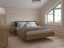 Кровать из дуба срощенного с тумбами и подсветкой Батерфлай