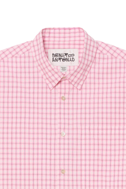 ZARA X BENITO ANTONIO РУБАШКА С ОТЛОЖНЫМ ВОРОТНИКОМ, РОЗОВЫЙ/БЕЛЫЙ