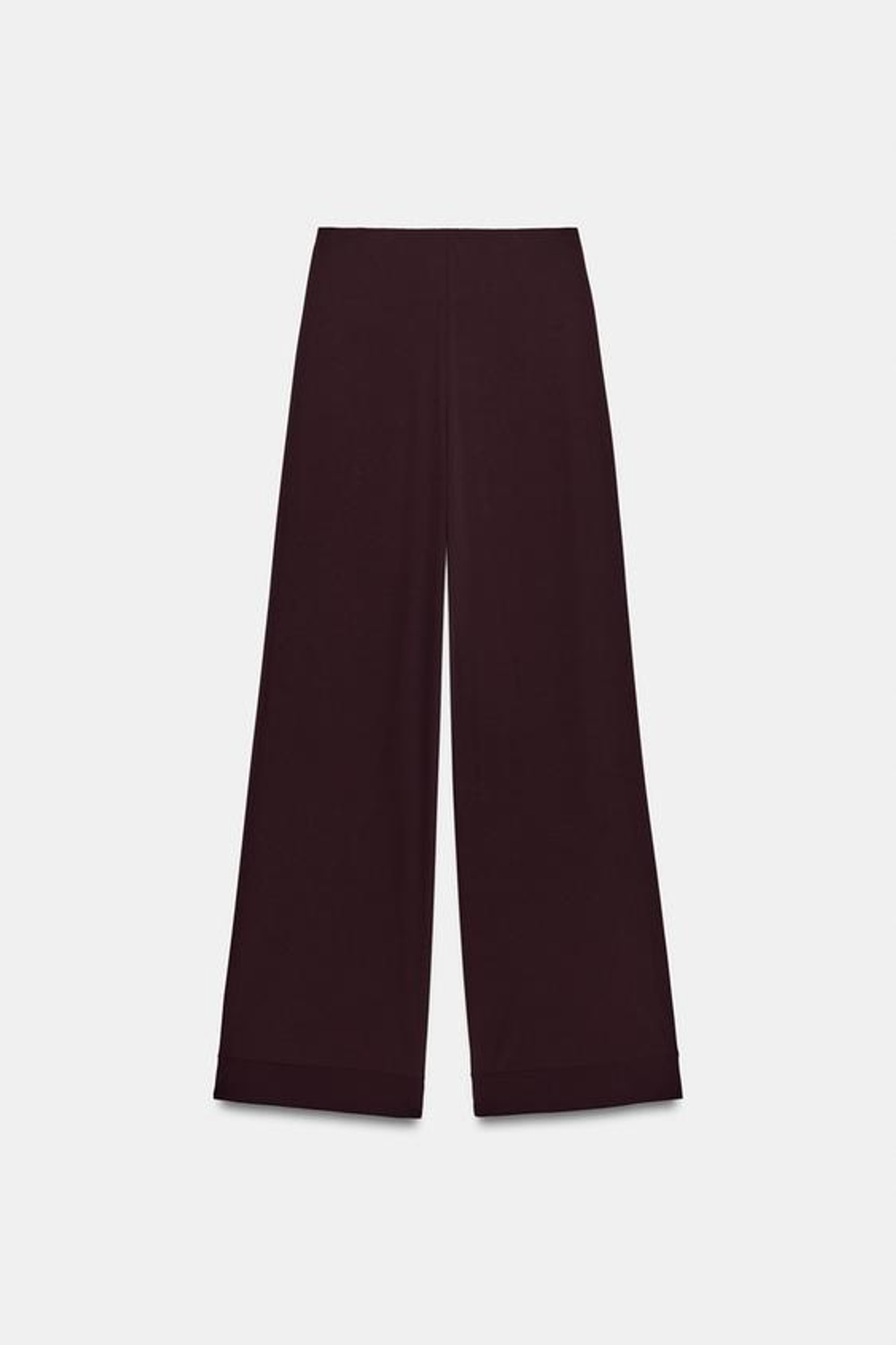 ZARA БРЮКИ ПРЯМОГО КРОЯ ИЗ КРЕПА С РАЗРЕЗАМИ, ВИННЫЙ