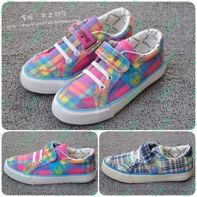 Кеды детские в клетку на шнуровке и липучке