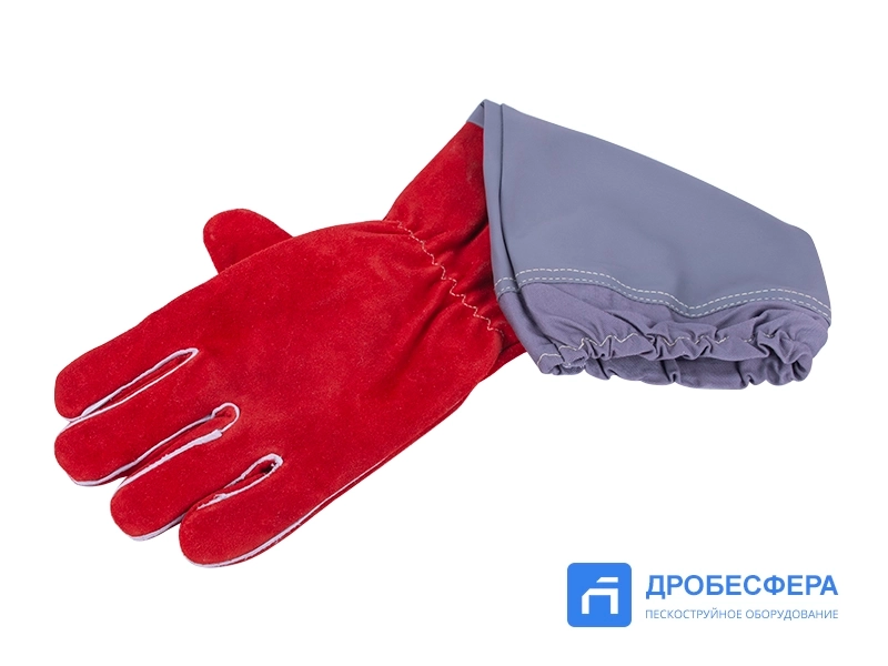 Перчатки пескоструйщика (кожа, полиэстер), красно-серые, длинные арт. EXT red/grey long