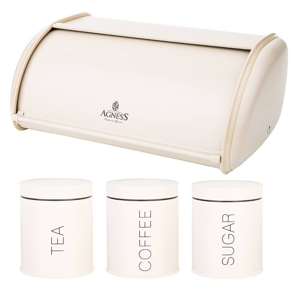 ХЛЕБНИЦА AGNESS "VELOUR" МЕТАЛЛ.35,5Х23Х14,5СМ С 3-МЯ БАНК. Д/СЫП. ПРОД. D10СМ, ВЫС12СМ, 950МЛ