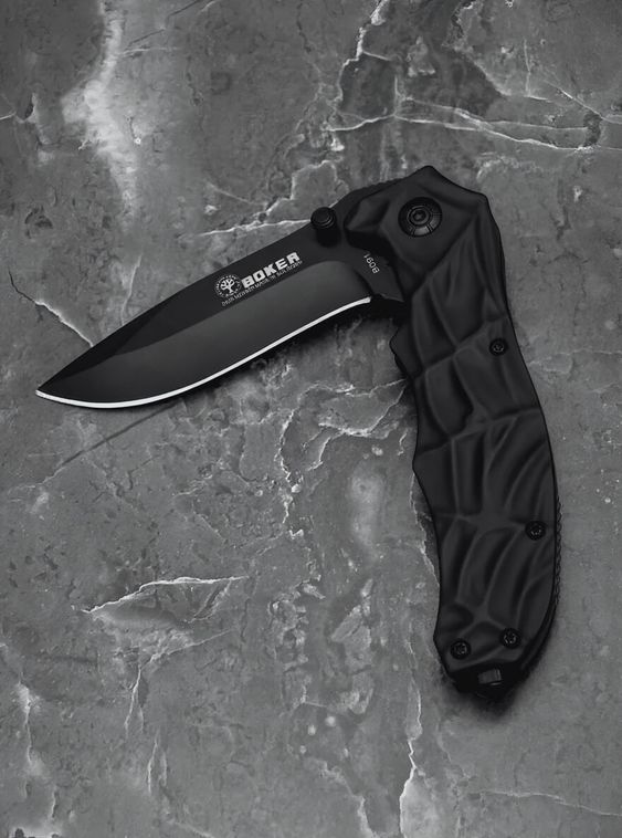 Складной нож тактический BOKER Черный с рельефной рукоятью