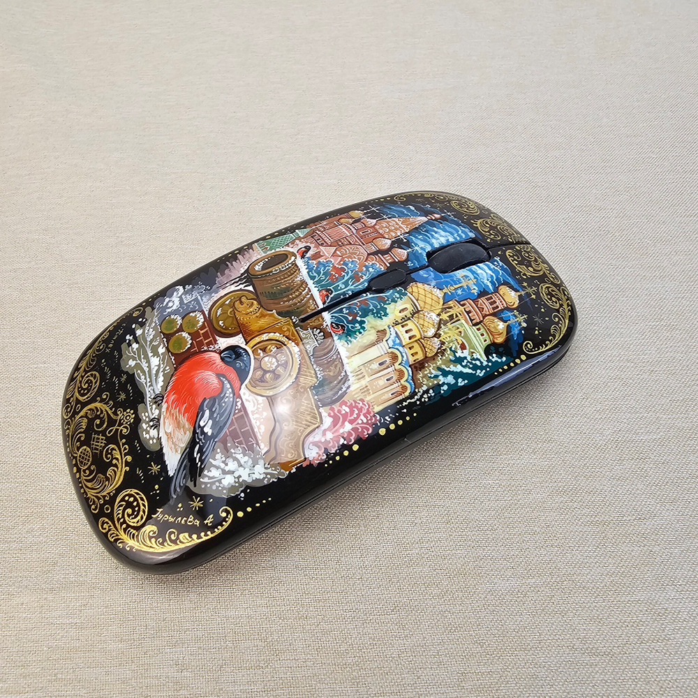 Мышь беспроводная, с ручной росписью Палех "Москва. Царь-пушка"