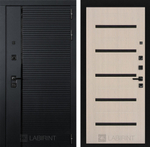 Дверь входная Лабиринт ПИАНО 01 Беленый дуб , стекло черное ЧЕРНАЯ ФУРНИТУРА металлическая