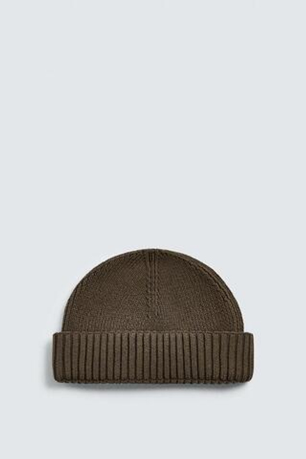 ZARA КОРОТКАЯ ТРИКОТАЖНАЯ ШАПКА, СЕРОВАТО-КОРИЧНЕВЫЙ