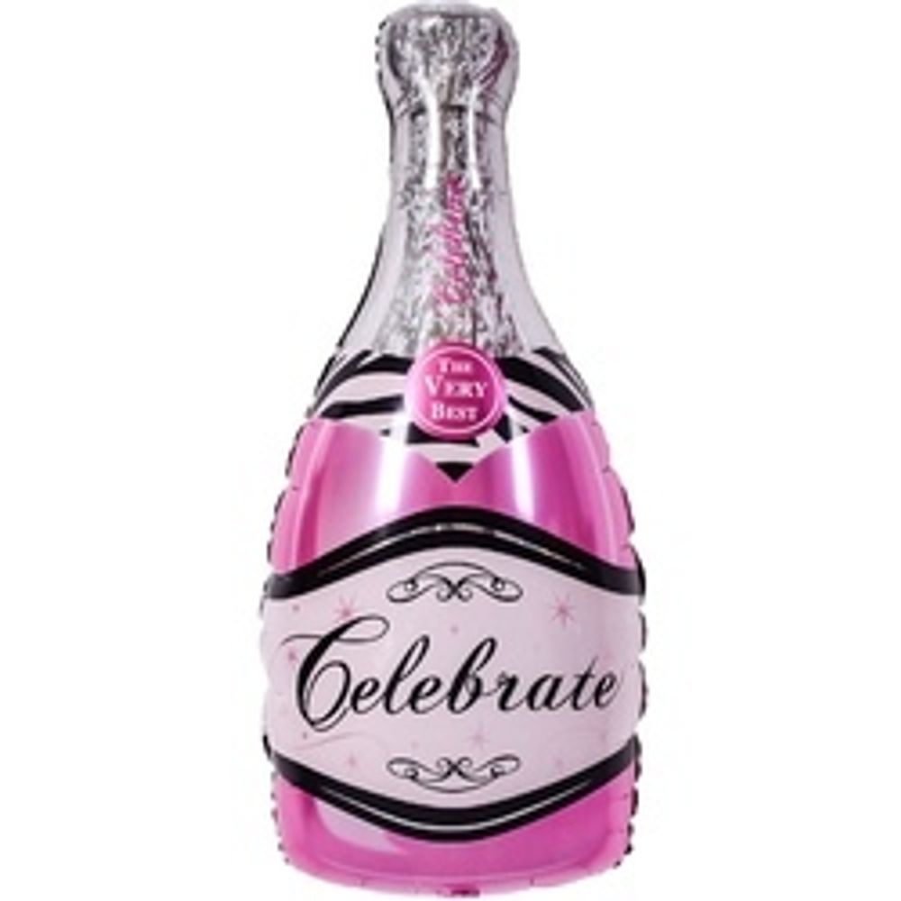 Шар с клапаном (14"/36 см) Мини-фигура, Бутылка Шампанское, Розовый