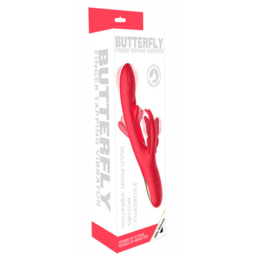 Красный вибратор-кролик 25см с функцией фингеринга Secwell Flicking Butterfly Rabbit Vibrator SW2029