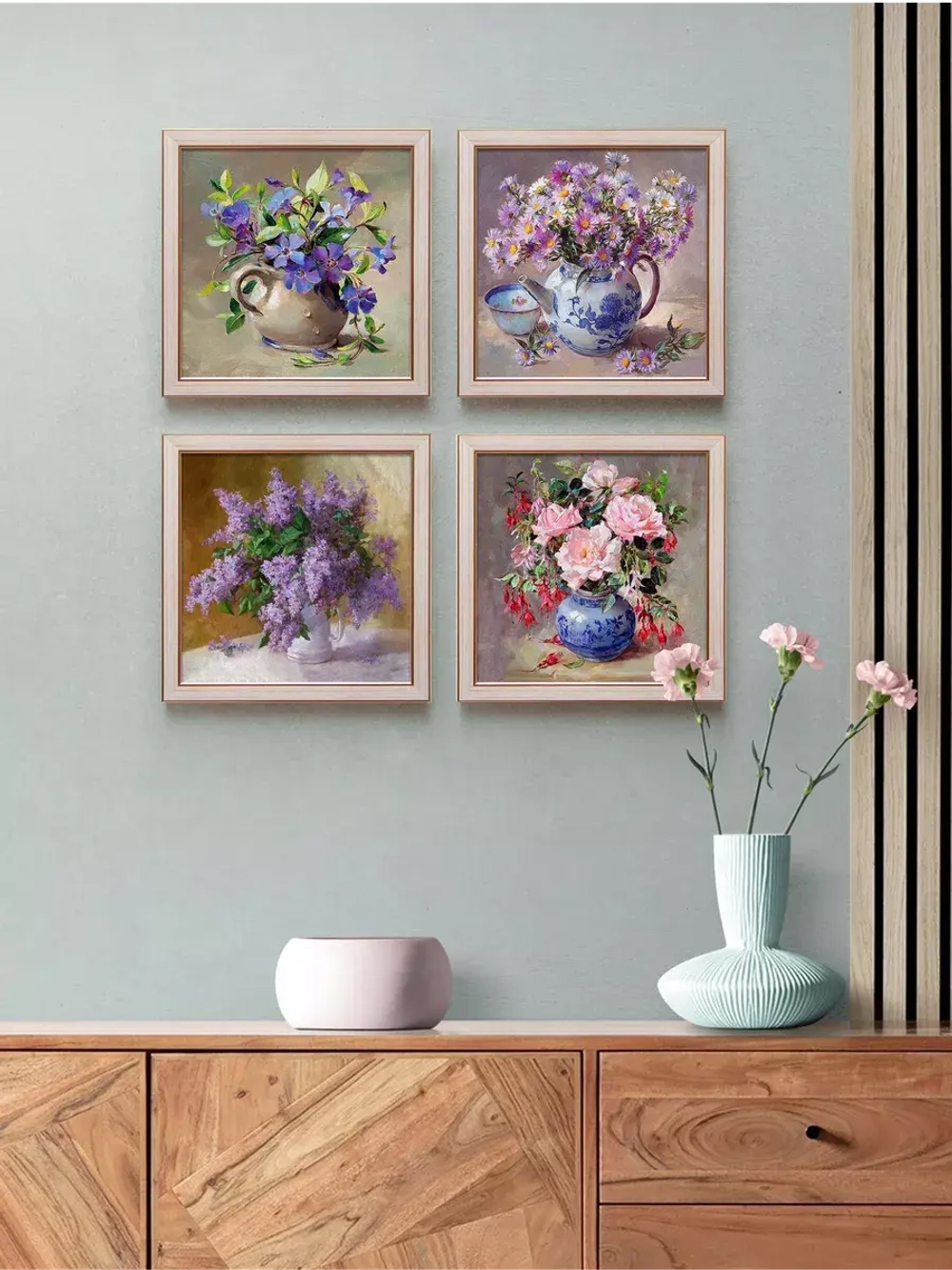 Картины на стену интерьерная на холсте 4 шт, 23*23 см