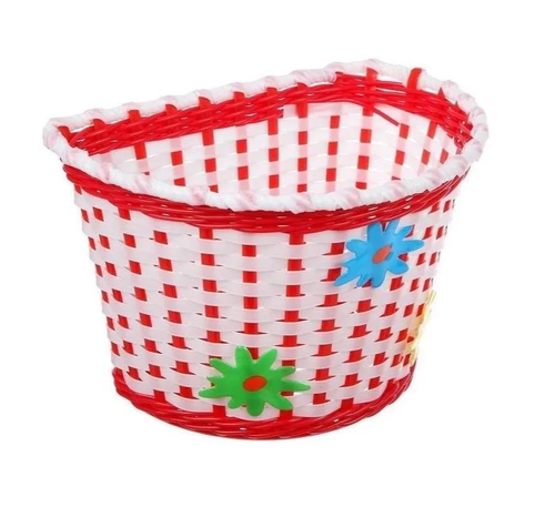 Корзина TRIX для детского велосипеда 20", крепление на руль, 270х200х170мм, пластиковая, плетёная, красно-белая (50)