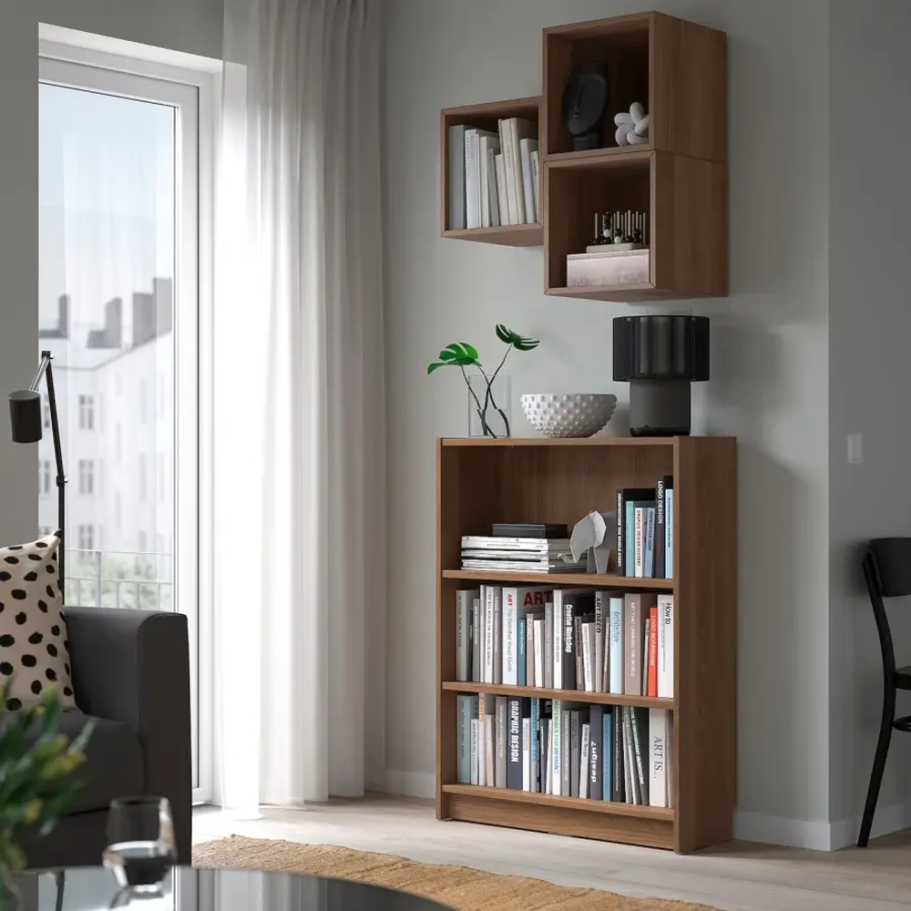 Комбинация: стеллаж и полка - IKEA BILLY/EKET, 80х28х106 см, 35х25х35 см, коричневый, БИЛЛИ/ЭКЕТ ИКЕА