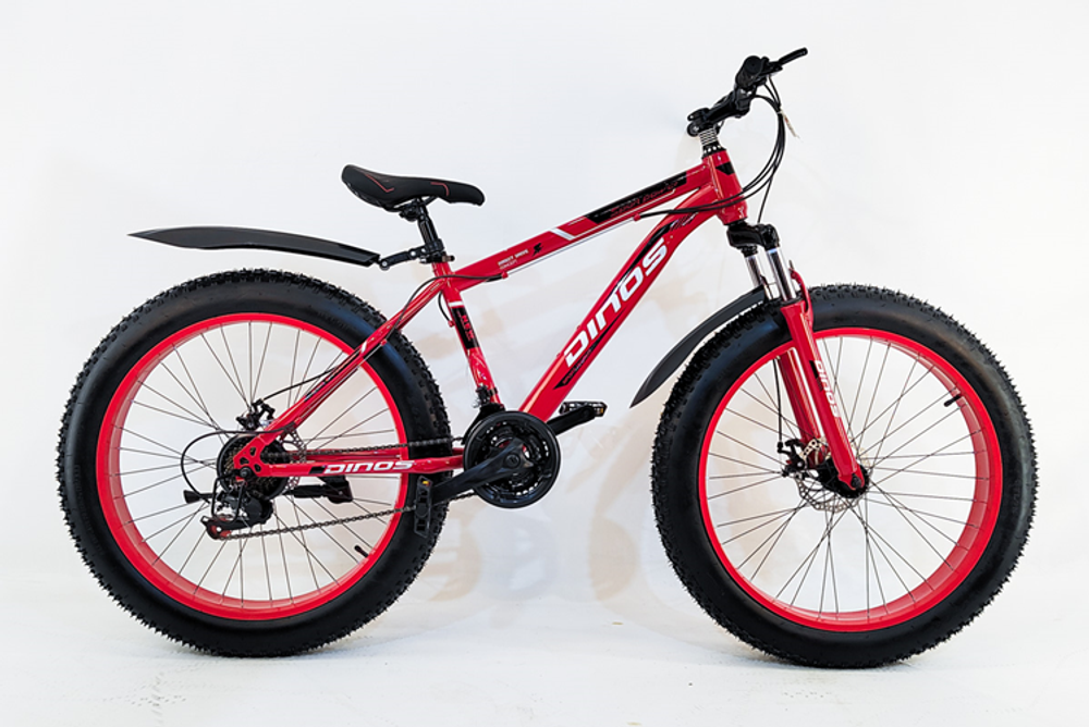 Велосипед Fatbike Dinos 26" 21скор (стальная рама, диск. тормоз) Красный (DIN-31-5)