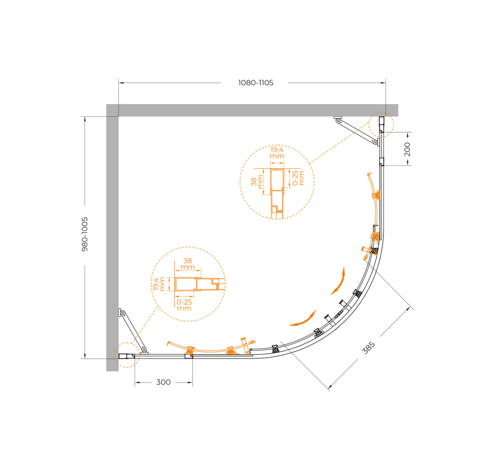 Душевой уголок Cezares MOLVENO-RH-22-110/100-C-Cr-IV, 110х100х195, профиль хром, стекло прозрачное