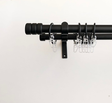 Карниз кованый для штор Цилиндр-II эконом d20/16 двухрядный, цвет черный матовый