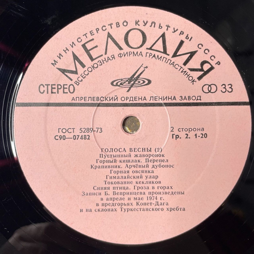 Винтажная виниловая пластинка LP Голоса Весны 2 (СССР 1978) Озерные Лягушки, Пчелы На Цветущей Яблоне