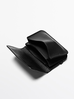 Massimo Dutti Кардхолдер из кожи наппа с клапаном, черный
