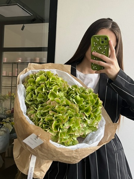 Моно букет из гортензии зеленого оттенка