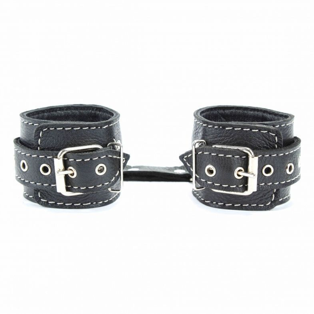 Чёрные кожаные оковы с крупной строчкой (Цвет: черный)