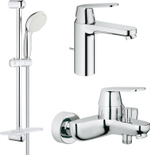 Комплект смесителей GROHE Eurosmart Cosmopolitan для раковины (23325000), ванны (32831000) с душевым гарнитуром и полкой (27926001), хром (1000179)