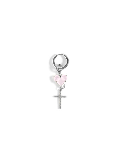 Моносерьга "Pink soul cross white" Silver